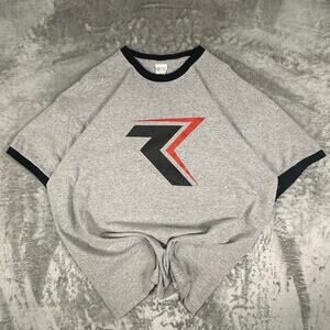 Vintage Ride Hard Power Sports Grey & Black Two-toned Big Logo Print T-shirt XXL